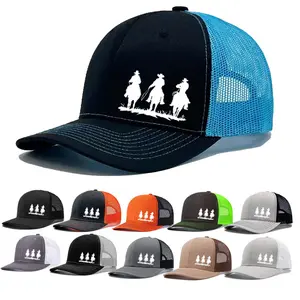 Western Cowboy Riders Printed Trucker Hat Three Horse Riding Silhouette Mesh Back Baseball Cap Adjustable Vintage Outdoor Classic Curved Brim Hat for Men and Women