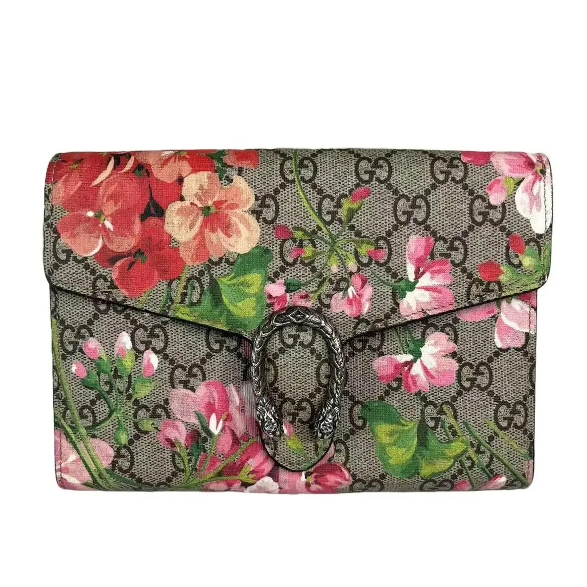 Pre-owned GUCCI Leather Crossbody Bags Dionysus Web Chain Wallet Crossbody Bag with Floral Print and GG Logo