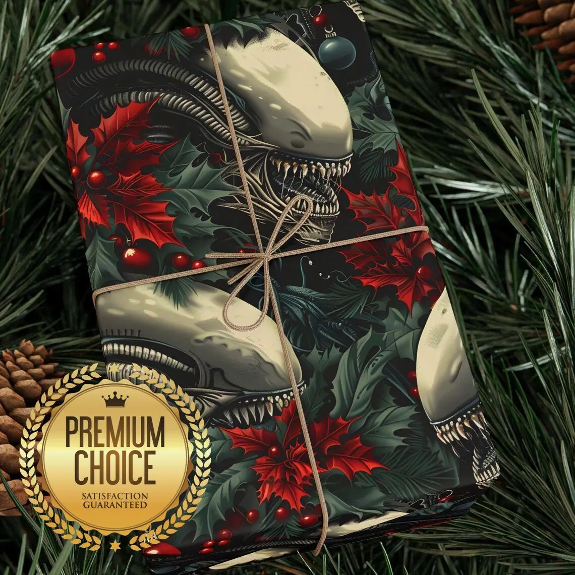 Alien Xenomorph Christmas Wrapping Paper | Sci-Fi Horror Gift Wrap