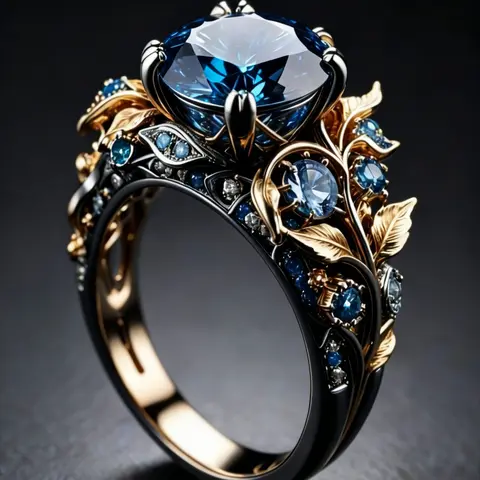 Vintage Blue Rhinestone Leaf Ring for Women, Unique Personality Ring for Special Occasions, Party Jewelry, Daily Party Jewelry