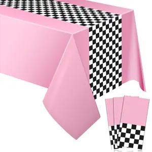 Car Birthday Party Supplies - 50s Racing Tablecloth, Racetrack Runner, Covers for Kids Party Decor (3 Sheets)