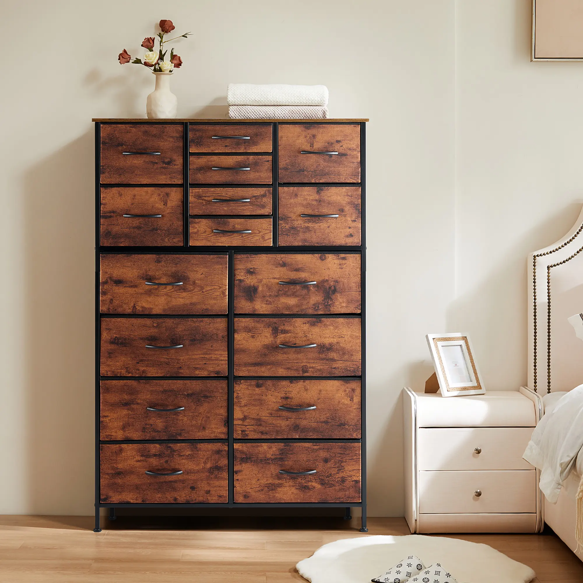 16-Drawer Fabric Dresser, 57" Tall Large Dresser for Bedroom with Wooden  Top & Sturdy Metal Frame, Deep Storage Chest of Drawers for Living Room,  Entryway, Hallway - TikTok Shop
