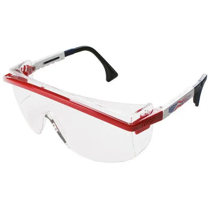 Uvex Astrospec 3000 Safety Glasses with Patriot RWB Frame/Duoflex Temples and Clear XTR Anti-Fog Lens