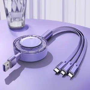 3 in 1 Retractable USB Cable, 1 Count Multipurpose 1M Data Cable, Charging Cable for Android Phone Type C / Micro USB, Phone Accessories, Type C Portable