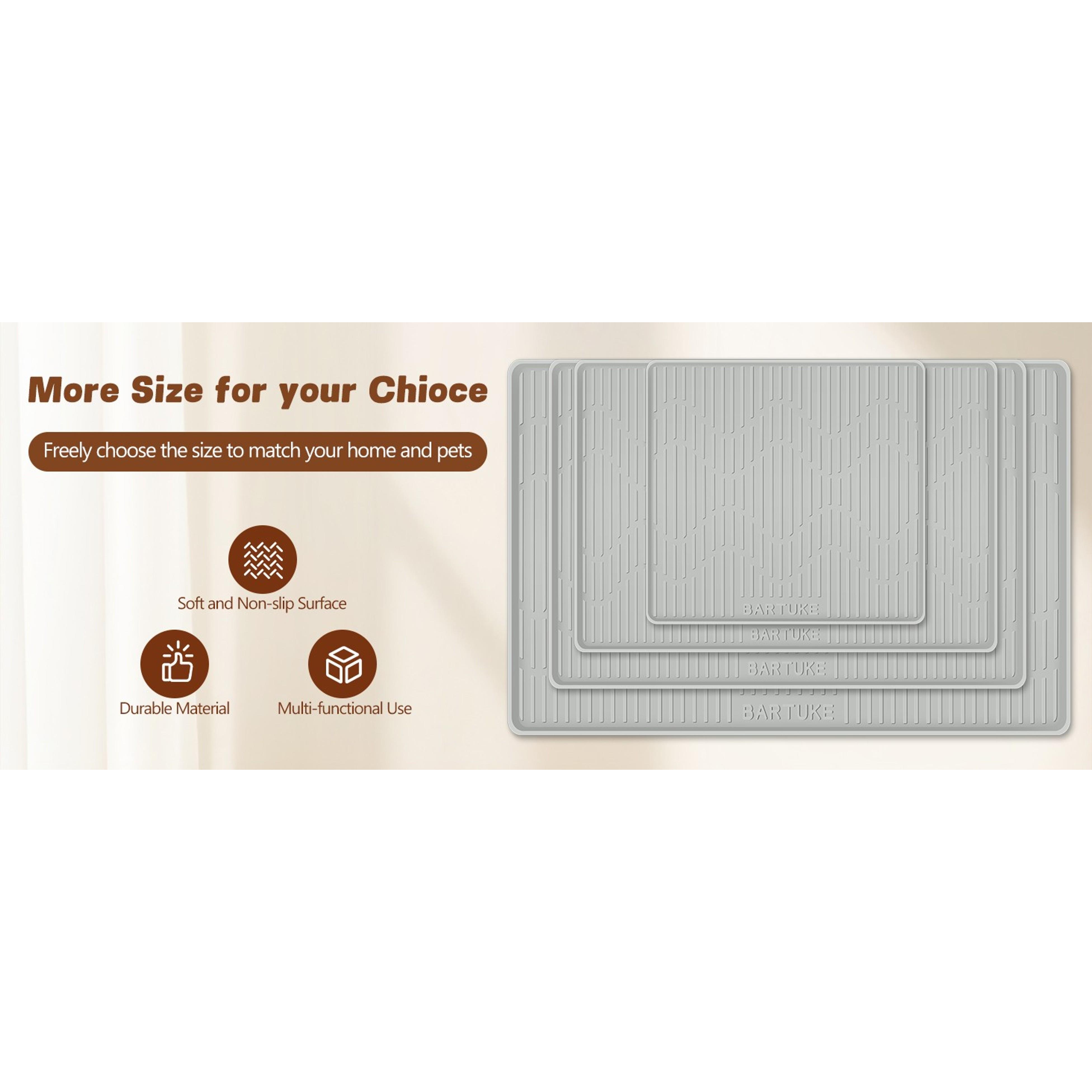 Extra Large 46" x 32" Silicone Cat & Dog Food Mat Waterproof Leakproof Pet Feeding Placemat with Raised Edge Grey