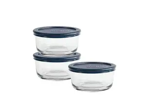 Glass Food Storage Containers with Lids, 2 Cup Round, Set of 3