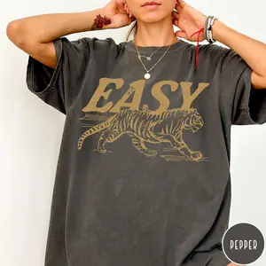 Comfort Colors Vintage Easy Tiger T-Shirt, Retro Distressed Tiger Shirt, Oversized Retro Tiger Tee, Trendy Grunge Indie Boho Shirt, Graphic Tee