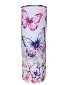 Butterflies Sparkles & A Bed Of Flowers 20oz oz 20 oz. 20oz. Skinny Straight Sublimation Tumbler - Amy's Tumbler Junkies, Your Favorite Tumbler Shop!