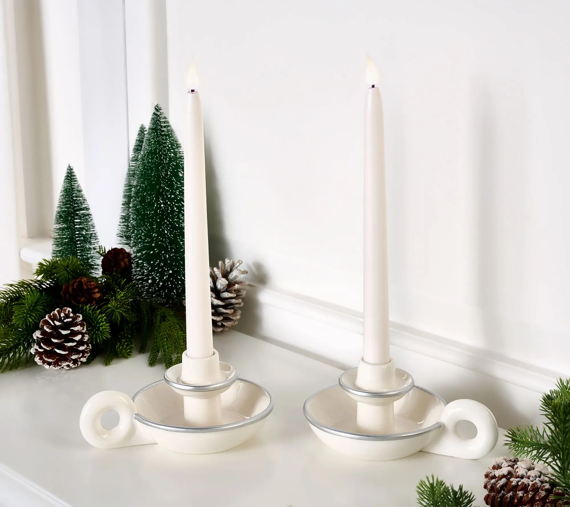 Lightscapes S/2 Flameless Ceramic Taper Holders with Candles Lightscapes S/2 Flameless Ceramic Taper Holders with Candles