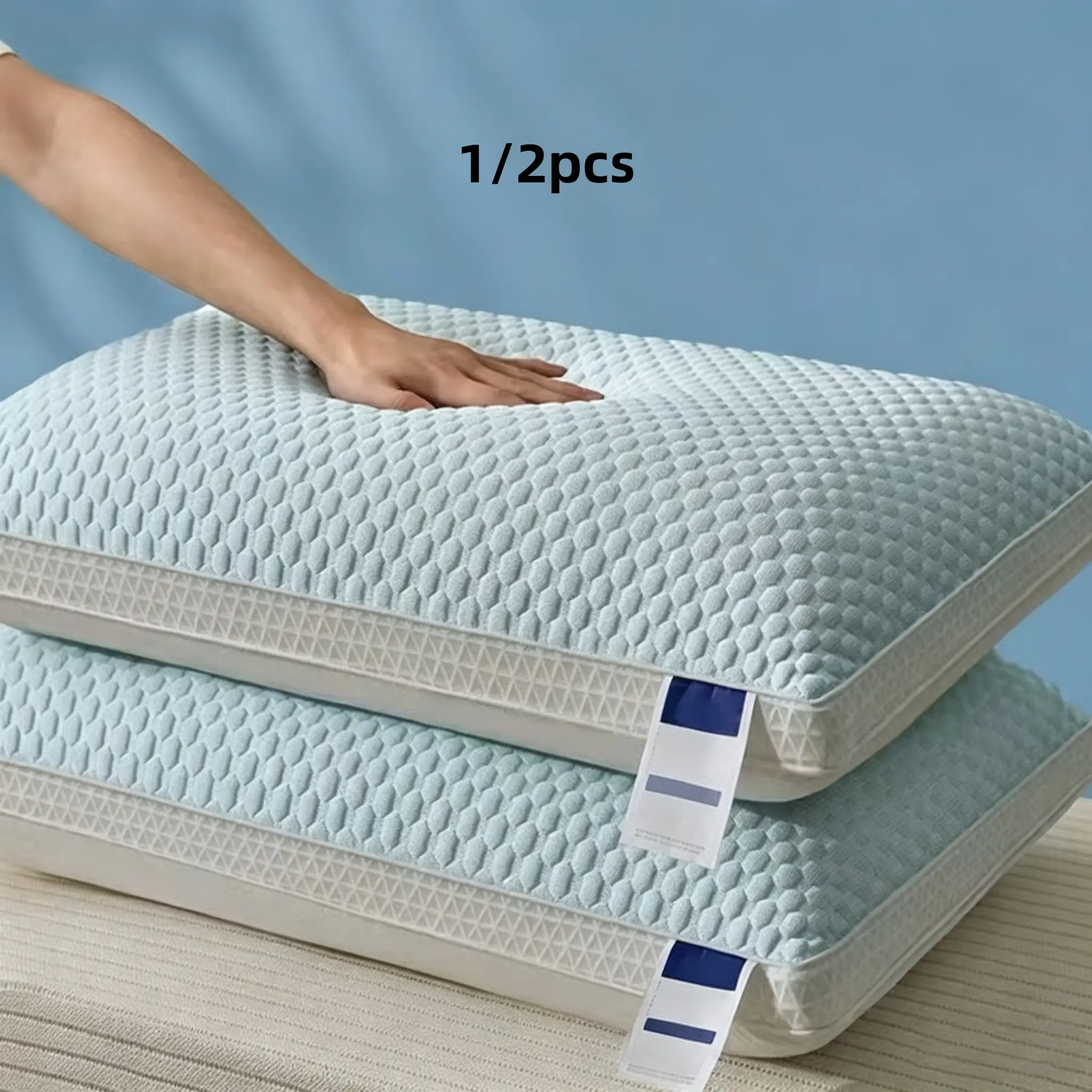 1 piece, 2 pieces of pillow core. Washable pillow. Neck-protecting soft pillow core. Aid in sleep and promote deep sleep. Breathable and healthy pillow core. Hotel-style pillow. Dormitory pillow for students. Fiber cotton-filled pillow core.