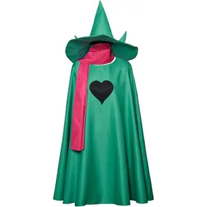 Deltarune Ralsei Cosplay Hoodie Cloak Cape with Hat and Scarf Outfit Halloween Dress Up for Adult