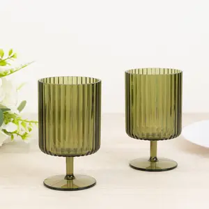 12-Pack Plastic Goblets Dusty Sage Green Vintage Ribbed Pattern Short Stem - Reusable Wine Glasses 12oz