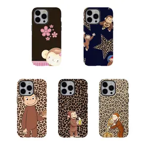 [No Magnetic]  Curious George monkey Leopard Print phone Case,Retro Aesthetic Tough phone Cover,Durable Dual-Layer design phone case,for iPhone 17 16 15 14 13 12 11 8 7 for Samsung For Galaxy Series,Shockproof Protective hard Cover,perfect gift for her