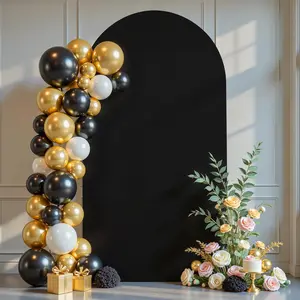 7.2 ft Arch Backdrop Cover Black --Sided Spandex Arch Covers Stretchy Backdrop for Balloon Birthday Baby Shower Banquet Wedding Photo Background