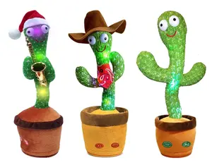 3 Talking Cowboy Cactus Pet Toy for Dogs and Cats - Mimics and Dances with Repeat Function - Clarification Embroidery Eye