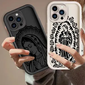 Phone case for iPhone 16 Pro Max 15 Plus 14 13 12 11 XR XS Virgin Mary Pattern Anti-Scratch Shockproof TPU Bumper Drop-proof Cover Gifts for women men girls boys