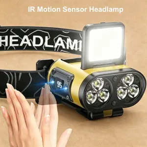 Rechargeable LED Induction Headlamp Waterproof Dual Light Source Head Mounted Flashlight Portable Outdoor Camping Fishing Running Super Bright Head Light