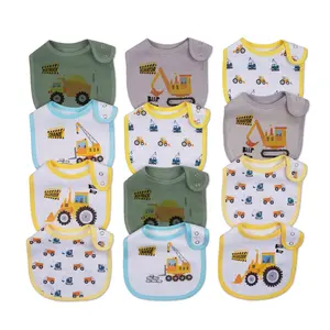 12 Pack Baby Drool Bibs Soft Skin Friendly Cotton Feeding Bibs for Boys Girls Adjustable Snap Closure Waterproof Breathable Teething Feeding Spit Up Protection Easy to Clean Cartoon Dinosaur Animal Prints