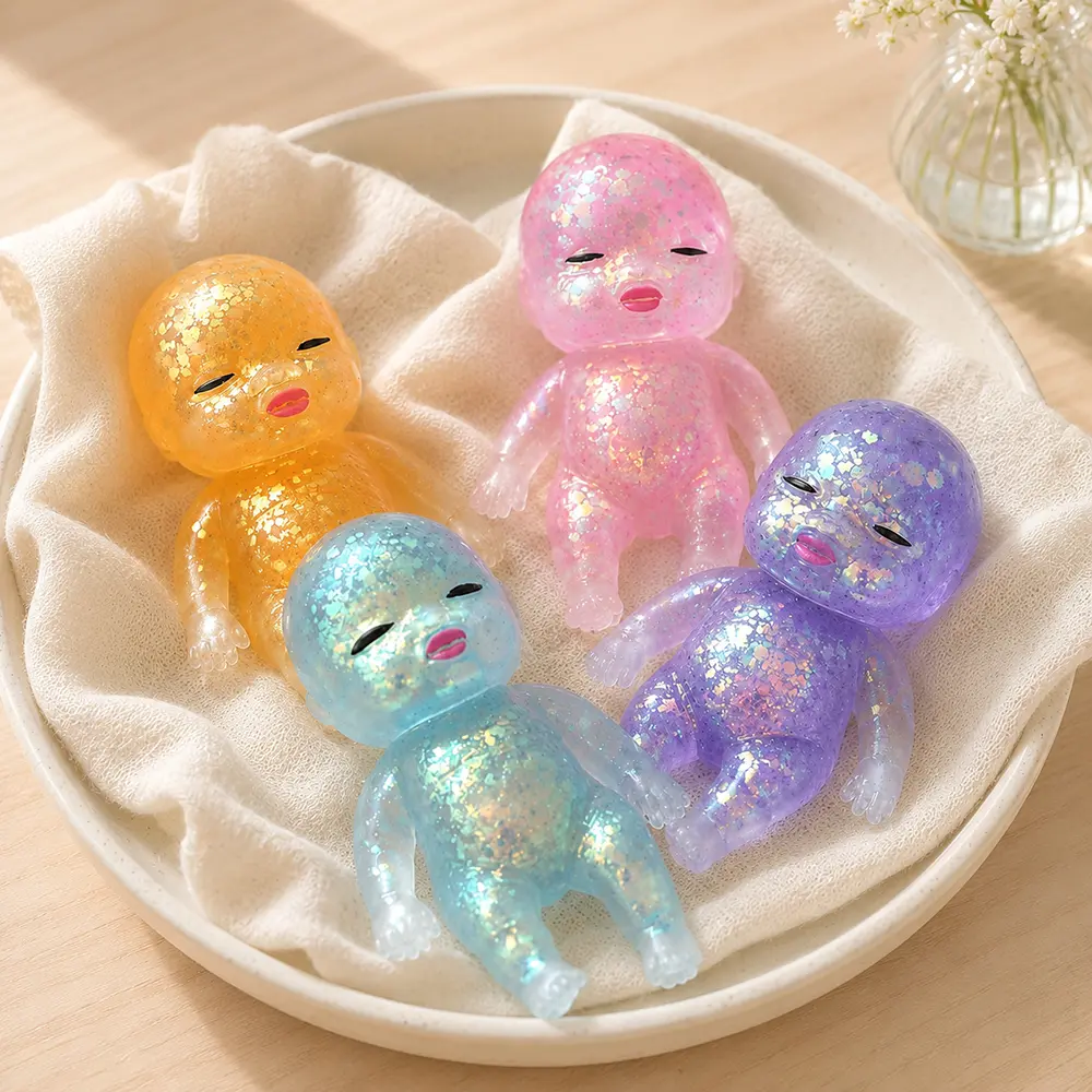 Natasha Glitter Baby Doll Squishy Toy – Cute Jelly Doll Squeeze Fidget Toy, Sensory Stress Relief Gift for Kids