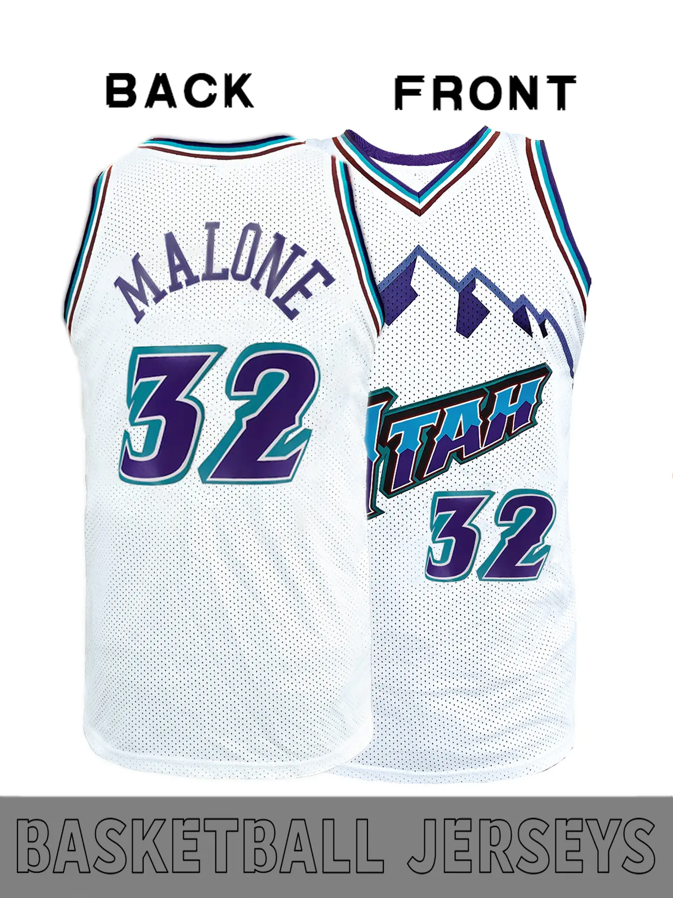 Men's Retro Vintage Embroidered Basketball Jersey, # 12 # 32 Snow Mountain Pattern Print+Utah Letter Embroidery Sports Tank Top Mesh Fabric Breathable, Street Trendy Wear, Suitable for Fans to Wear on Match Days, Same Style for Men and Women