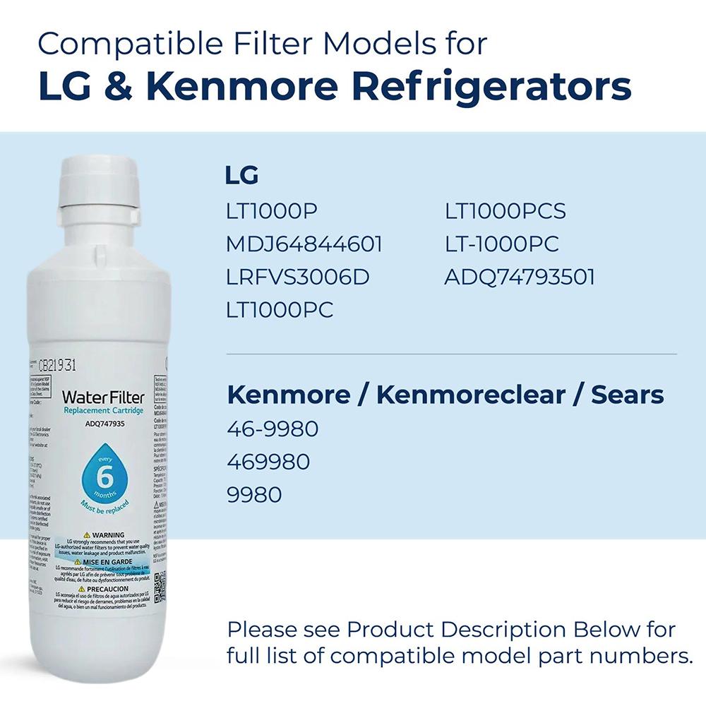 LT1000PC Refrigerator Water Filter Replacement for LG LT1000P, ADQ747935, MDJ64844601, Kenmore 46-9980