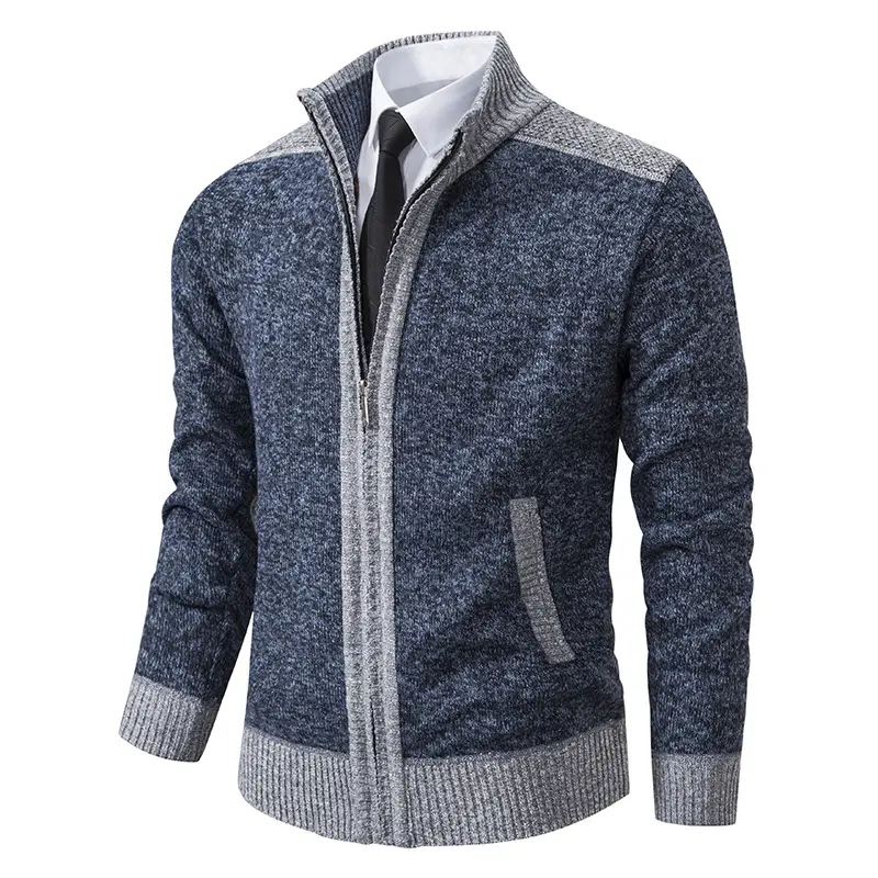 Men's Fleece-Lined Thickened Cardigan Knit Sweater Stand Collar Men's Jacket