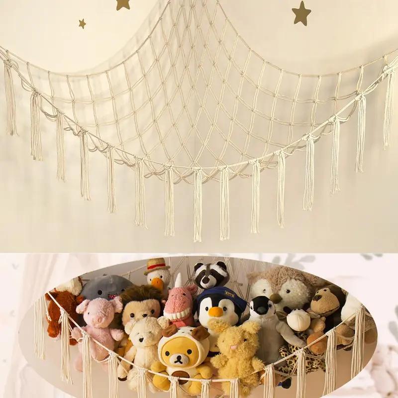 Pink Stuffed Animal Storage Hammock Large Corner Net for Toys Cute Plush Holder for Kids Baby Nursery Wall Bedroom Home Decor