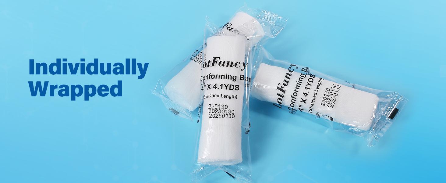 LotFancy Gauze Rolls, 24 Count, 4 Inch x 4.1 Yards, Rolled Gauze Wrap for Wounds, Conforming Stretch Bandage, Medical Supplies for First Aid