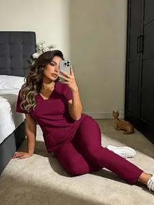 Medical V-Neck Quick-Dry Hand Brush Suit Set Uniforms, Slight Stretch Unrestricted Movement, Hospital Clinic Home Leisure Dual Scene Fit