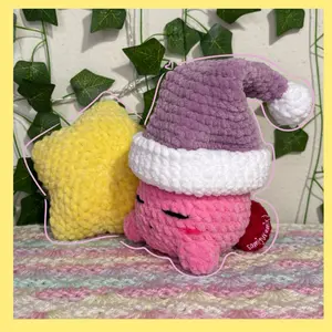 Handmade crochet sleeping pink bubble with purple sleeping hat