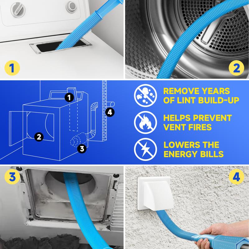 Dryer Vent Cleaner Kit 2 Pieces Compatible with Most Vacuum Cleaners Lint Brush & Hose Attachment with Stretch Universal Connector Quick Lint Remover for Deep Cleaning Machine