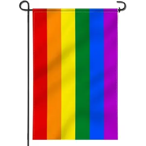 Double Sided Polyester Garden Flag, Rainbow LGBT Decorative Garden Flags for Home Decor Yard Flags, 12x18 Inch, No Flagpol