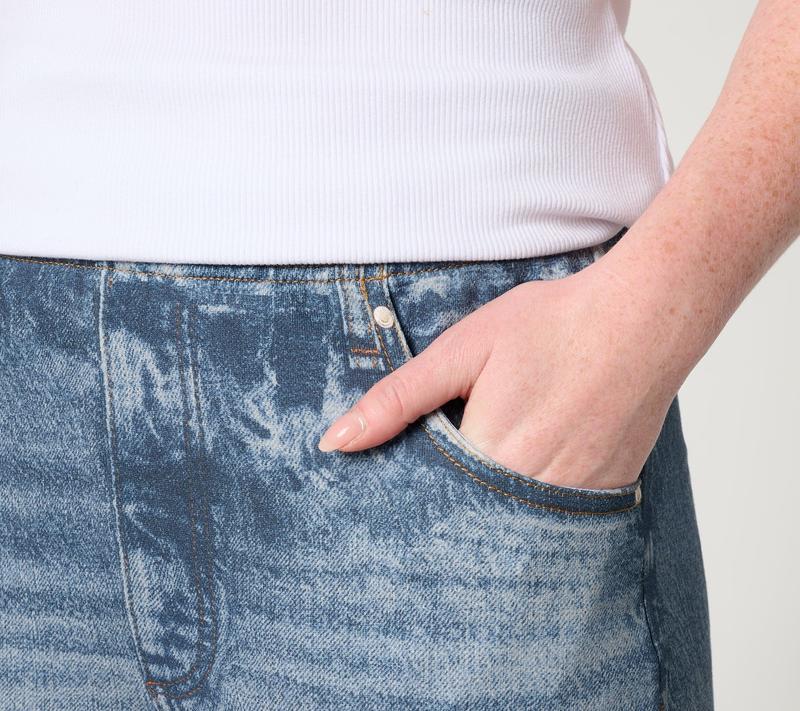 AnyBody Petite Printed Denim Effect French Terry Joggers