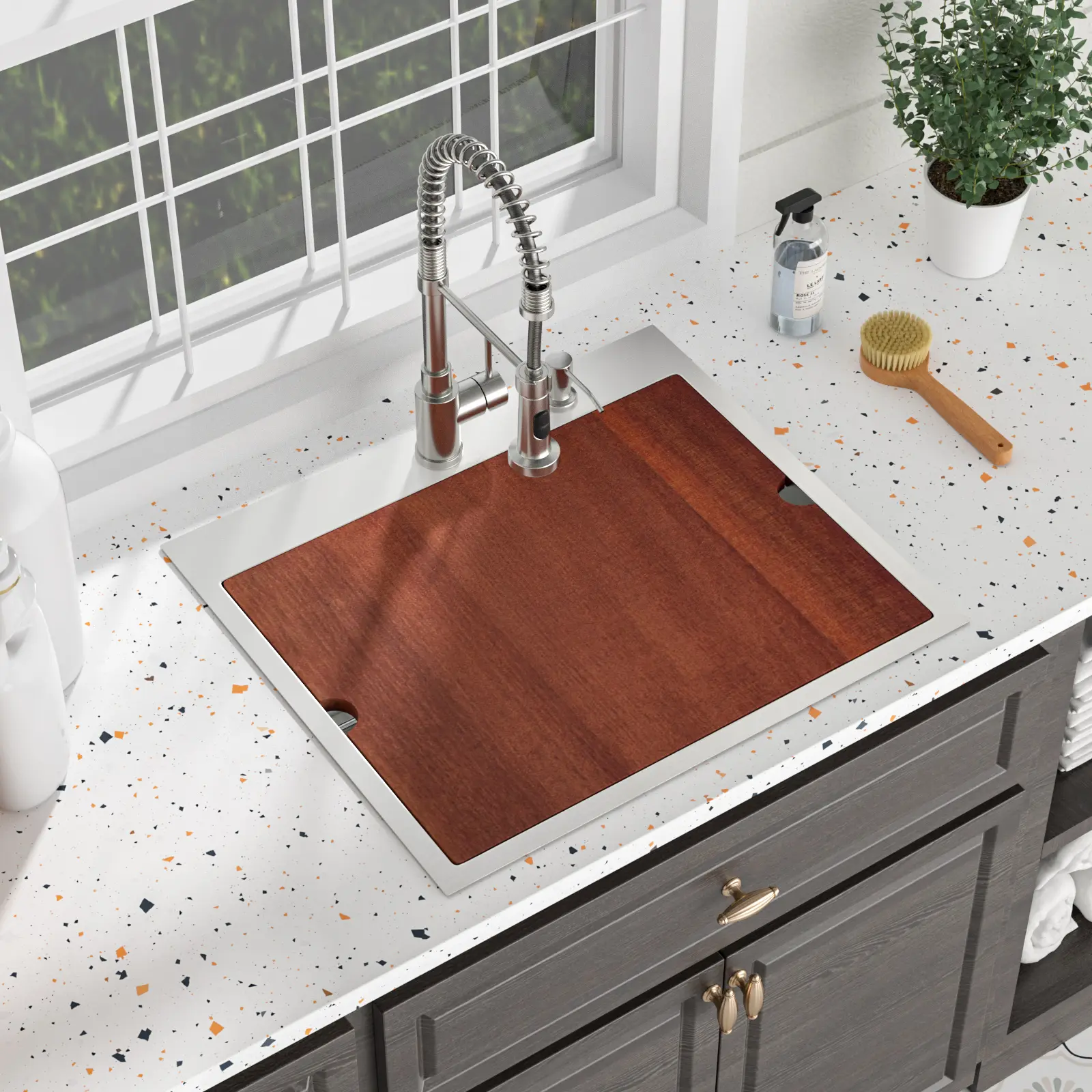 25x22 Inch 16 Gauge Stainless Steel Drop-In Utility Sink with 12-Inch Deep Single Bowl, Brushed Nickel Finish, Includes Accessories