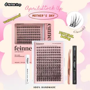 Feinner Classic DIY Lash Extension Kit Natural Look Waterproof with Bond Seal Remover Soft D Curl 8-16mm 8-12mm Mix for Beginners Friendly Salon Quality at Home Must-Have Cluster
