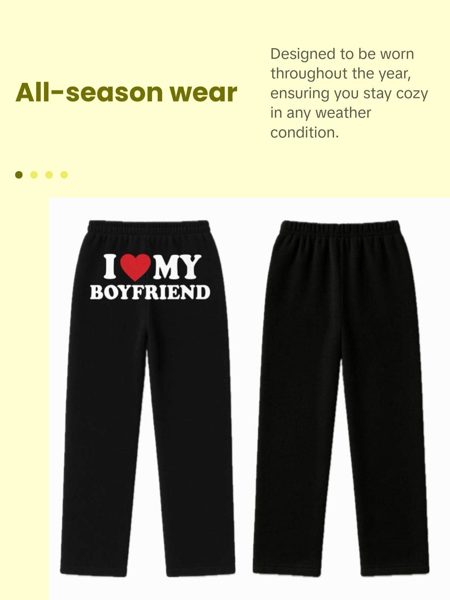 I Love My Boyfriend Black  Pajamas - Luxurious Soft Plushie Loungewear for All Seasons Comfortable Sizes X-Small to 3XL Matching Pj Set Nightwear Womenswear