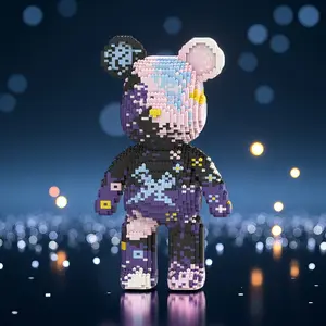 5200pcs Starry Sky Graffiti Lucky Bear 3D Puzzle Building Blocks Creative Decoration, Birthday Halloween Valentine Christmas Gift, Building Block Model