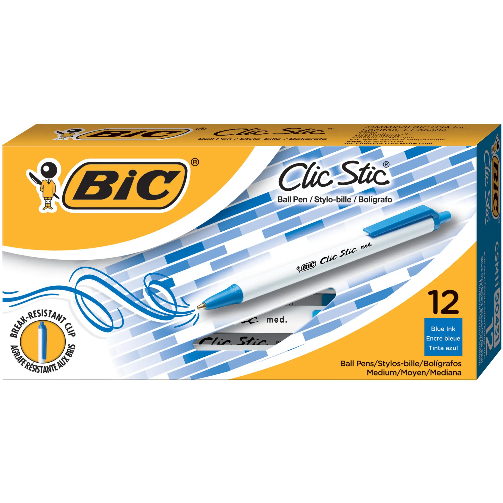 BIC Clic Stic Retractable Ball Pen, Medium Point, Blue, 12-Pack BIC Clic Stic Retractable Ball Pen, Medium Point, Blue, 12-Pack