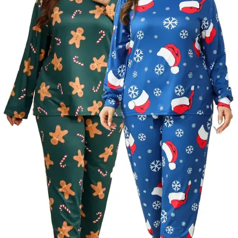 LONAGIRL Women's Plus Size 2-Pack 2-Piece Long-Sleeve Shirt Pajama Sets - Soft All-Seasons Machine-Washable Nightwear for Lady (1XL Available)