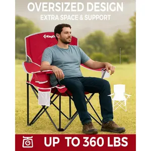 KingCamp Oversized Camping Chair, Portable Folding Outdoor Chairs with Comfortable Padded Seat, Side Pocket and Cup Holder for Fishing, Tailgates, Beach, Lawn, RED Adjustable Cot Mattress Swivel Headrest Enhancer Weighing Function