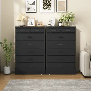 Hasuit | 44.5 Inch Tall Dresser 7 Drawer Dresser with Sturdy Base Wood Storage Tower Clothes Organizer Large Storage Cabinet ,Wooden Vertical Chest,Black Furniture