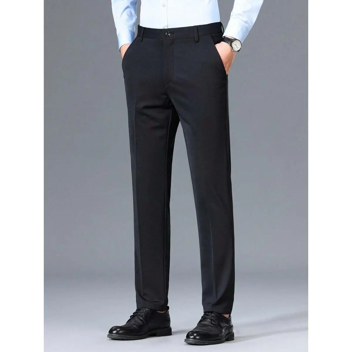 Men's Black Long Pants, Straight Leg Pants, Work Pants, Tactical Outdoor Pants, Casual Pants, Business Pants, Formal Pants, Loose Casual Pockets, Outdoor Pants, Outdoor Hiking Work Pants, Navy Blue Khaki Buttons (Without Belt),Polyester  Fabric Menswear
