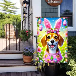 HOMETITUTE 2D Flat 1 Courtyard Flag Outdoor Decoration Cute Dog Pattern Design Easter Courtyard Flag Placement 12x18 Inches Double Sided Printed Garden Flags for Easter and Festivals