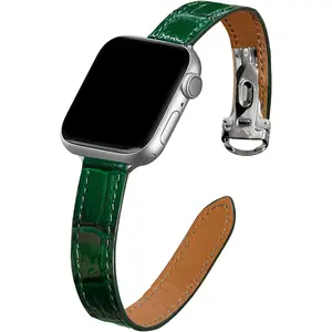 Embossed Crocodile  Leather Band for  Watch Band 49mm 46mm 45mm 44mm 42mm 41mm 40mm 38mm,  Luxury iWatch Strap Women Men with Butterfly Clasp, Compatible with Series 11 10 9 8 7 6 5 4 3 2 1 SE1/2/3 Ultra1/2/3