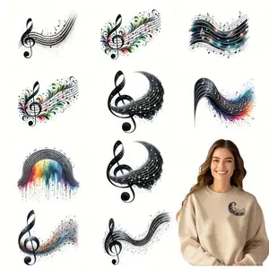 12pcs/set Vibrant Music Note Iron-On Transfers | Washable DIY Heat Transfer Decals for T-Shirts, Masks, Jeans & Backpacks | Colorful Vinyl Patches with Musical Note Designs