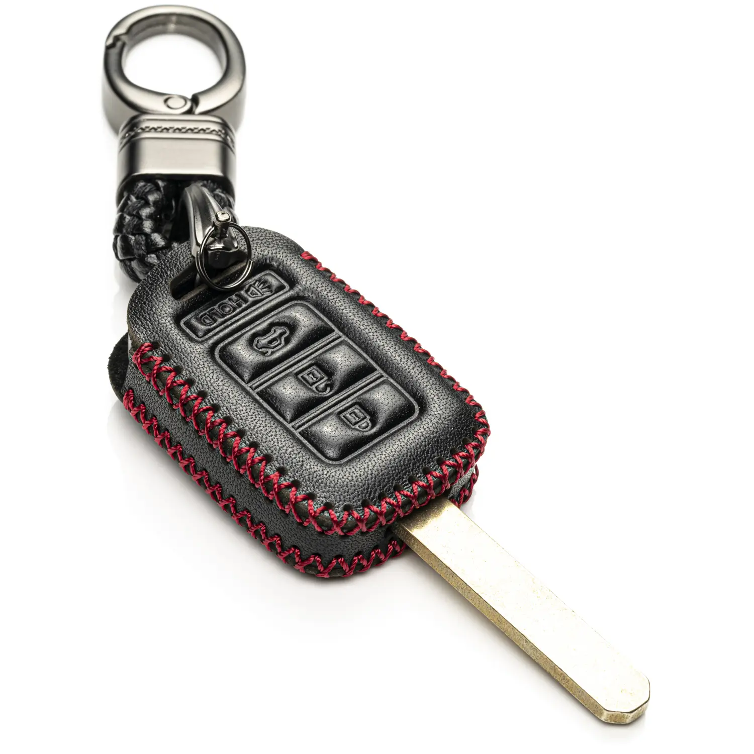 Vitodeco Genuine Leather Key Remote Fob Case Cover Protector Compatible for Honda Civic, Fit, Accord, Pilot, CR-V (2013 - 2017 Models) - 4-Button