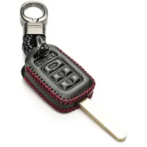 Vitodeco Genuine Leather Key Remote Fob Case Cover Protector Compatible for Honda Civic, Fit, Accord, Pilot, CR-V (2013 - 2017 Models) - 4-Button