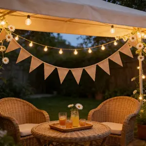 Neutral Burlap Triangle Banner, Bohemian Linen Party Garland, Baby Shower Farmhouse Flags, Natural Neutral Toddler Decor, Outdoor Backyard Party