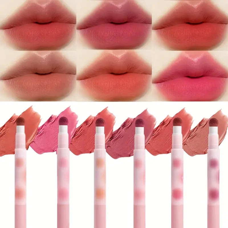 6Pcs Sponge Lipstick Set Long Lasting Matte Makeup Transferproof Waterproof Twist-up Lip Gloss Smooth High Color Easy To Apply Lip Tint Buildable Coverage Cosmetic summeressentials