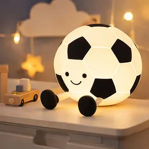World Cup Football Night Light – Warm-toned ambient lighting night lights for  baby night lights for nursery kids Cute Squishy Silicone Lamp with 3-Level Dimmable Light for Bedroom & Kids Birthday Gift